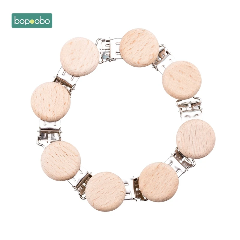 

Bopoobo Metal Beech Round Wooden Teethers Pacifier Clip DIY Accessories Pacifier Holders Holder Safe Teethers Baby Shower Gift