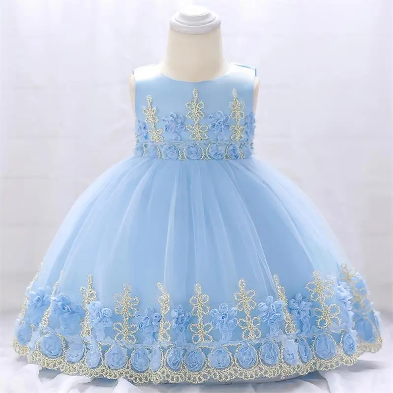 Летнее платье на крестины для маленьких девочек; vestido infantil; платье принцессы для первого дня рождения; свадебное платье; Одежда для девочек - Цвет: Blue