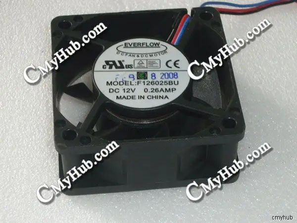 Подлинный для EVERFLOW F126025BU DC12V 0.26A 6025 6 см 60 мм 60x60x25 3pin 3-проводной охлаждающий