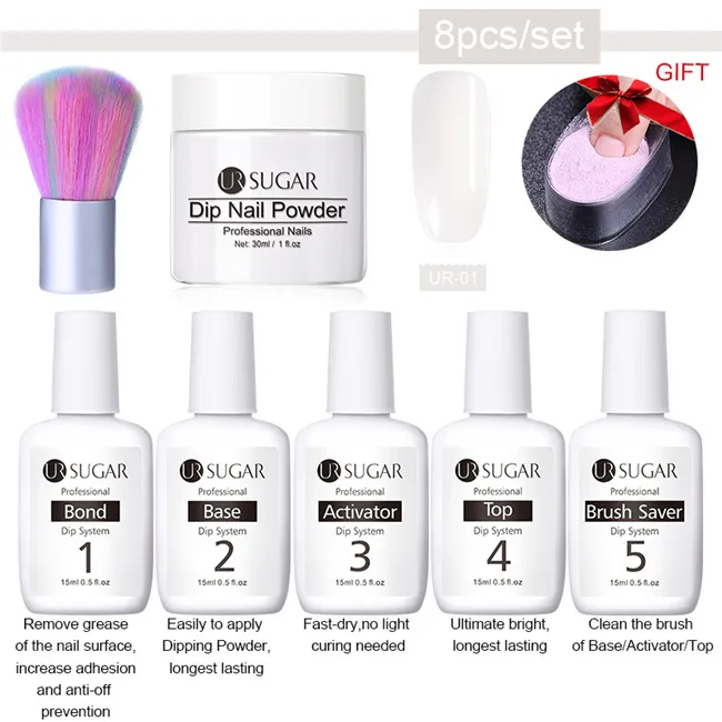 8pcs set1 Ur Sugar 8 шт./компл. погружения ногтей Блеск порошок Наборы градиент французский гвоздь натуральный Цвет голографическая пигмента сухой без лампы для лечения - Цвет: 8pcs set1
