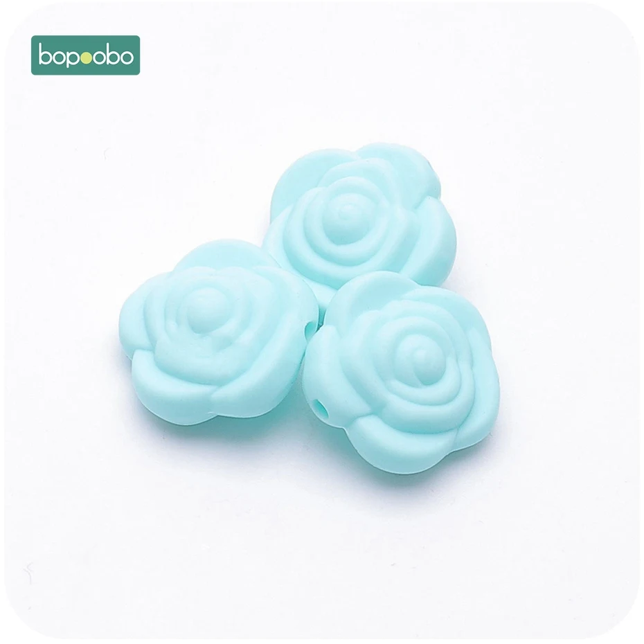 Blue Flower Bopoobo 10 шт. силиконовые бусины Цветок Детские Прорезыватели крошечные стержни бусины BPA бесплатно Роза Детские Прорезыватели игрушки Аксессуары для соски цепи - Цвет: Blue Flower