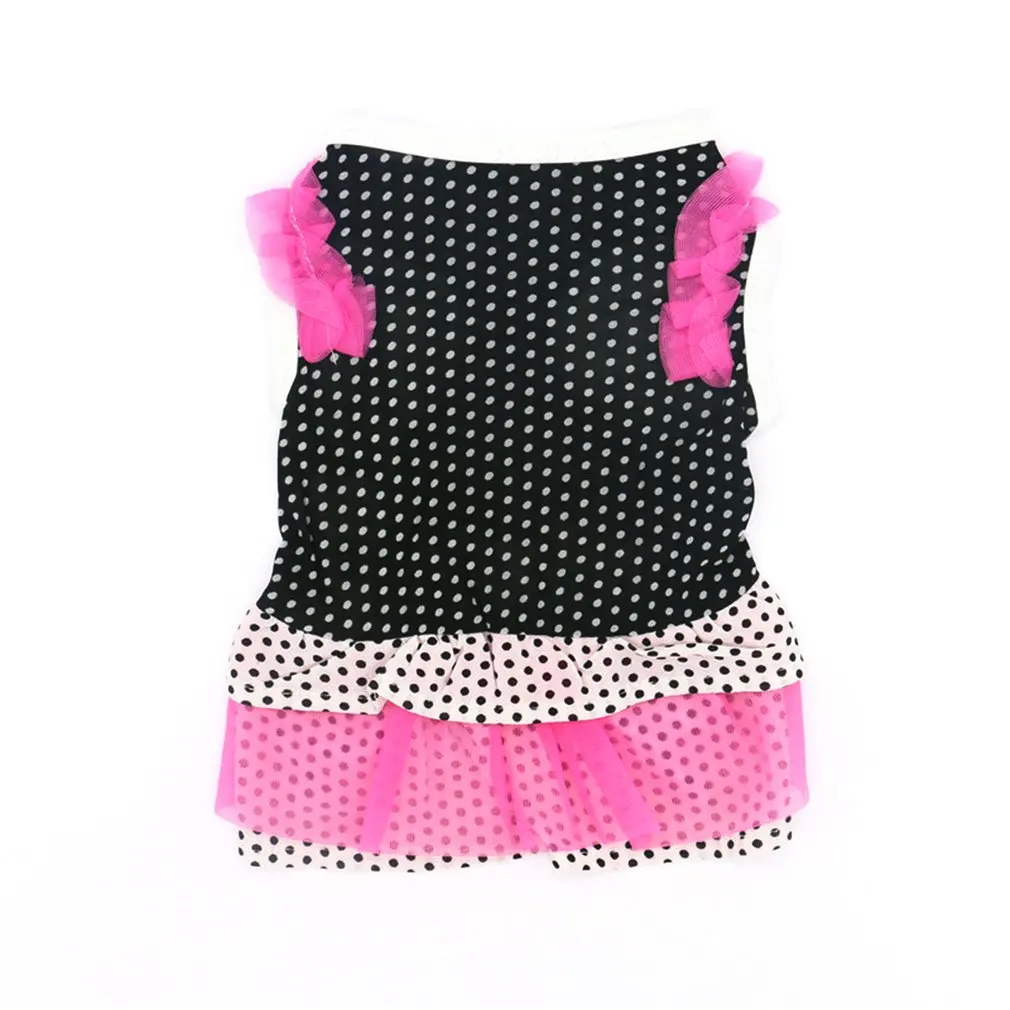 Fashion Pet Cat Dog Dress Dots Printed Patchwork Gauze Sleeveless Dress Elastic Comfortable Cute Summer Pet Clothes