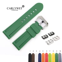 carlywet 22 24mm pure green white black brown waterproof silicone rubber replacement watch band loops strap for panerai luminor