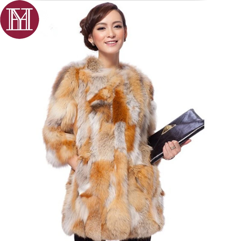 Новое поступление модное женское пальто из натурального красного лисьего меха