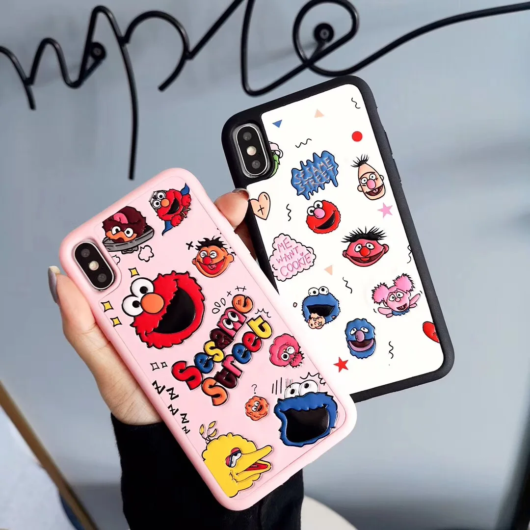 Cute Cartoon Sesame 3D Soft silicone Phone Case For iPhone 6 6s 7 8 Plus X XS Max XR Pink ELMO Capa Coque Fundas |
