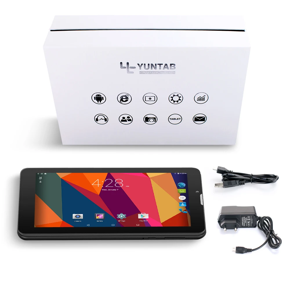 Yuntab 7 дюймов E706 планшетный ПК четырехъядерный телефонный звонок Табет ПК ips экран 1024*600 с двойной камерой WiFi/Bluetooth 7 8 10 10,1