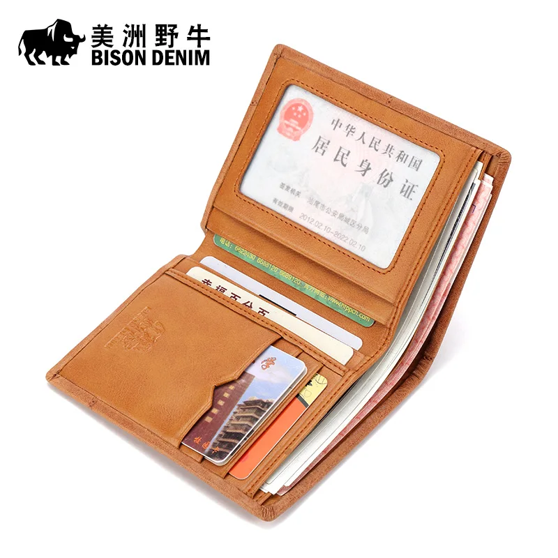 2017 BISON DENIM Brand Men Wallet Genuine Leather Purse Credit Card Holder Men's Short Free Ship | Багаж и сумки