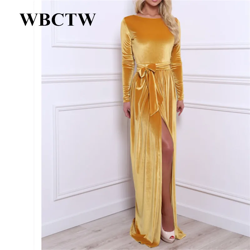 WBCTW женское платье бархатное с длинным рукавом 2018 осень зима Макси