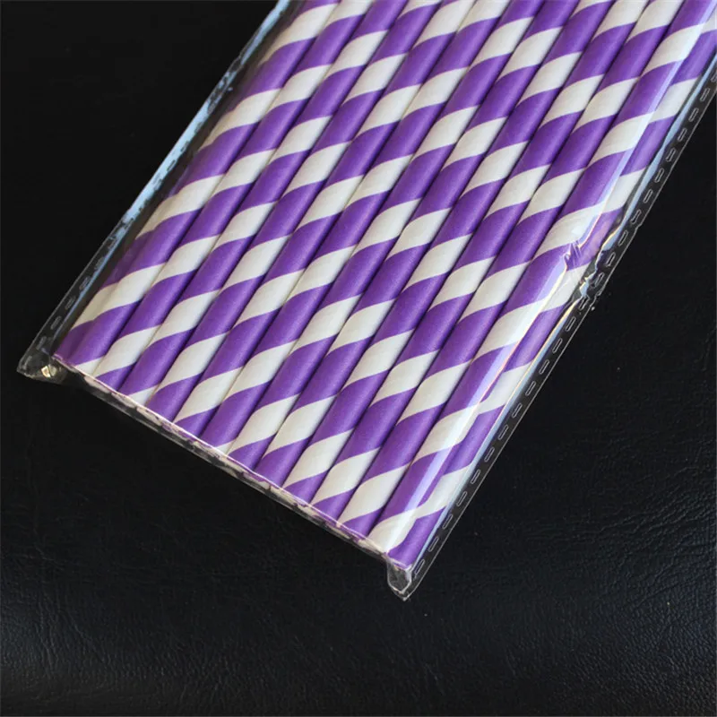 25 шт./лот фиолетовые бумажные трубочки в полоску бумажная соломинка для питья
