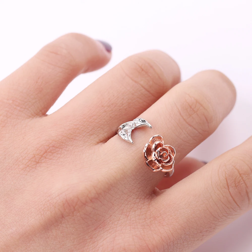 Открытые Кольца на палец регулируемые розы серебряный цвет креативные кольца