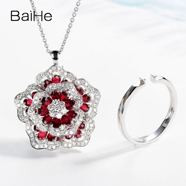 BAIHE Твердое 14 к белое золото сертифицировано H/SI-SI3 0.70ct натуральные бриллианты и около 2.5ct Rubis женское модное Ювелирное кольцо