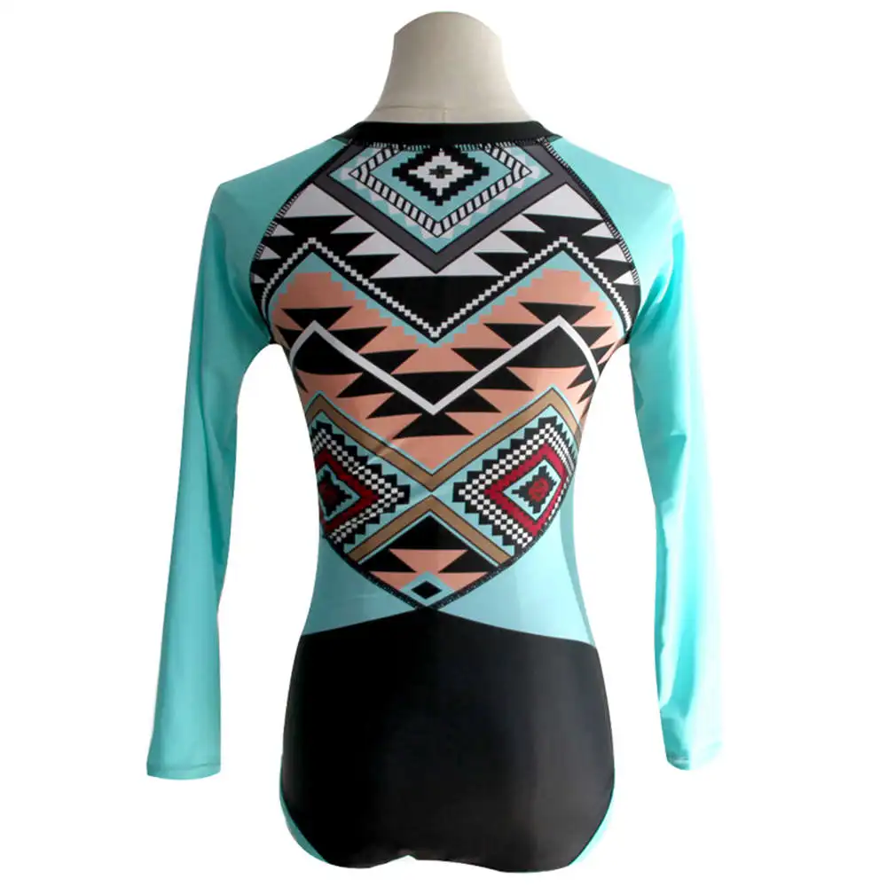 Женский слитный купальник с длинным рукавом геометрическим принтом|Комбинезоны|