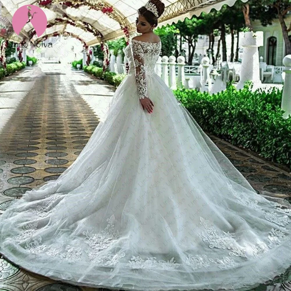 Vestido De Noiva Princesa Branco 2019 Abiti Da Sposa Иллюзия молния задняя Кружевная аппликация с