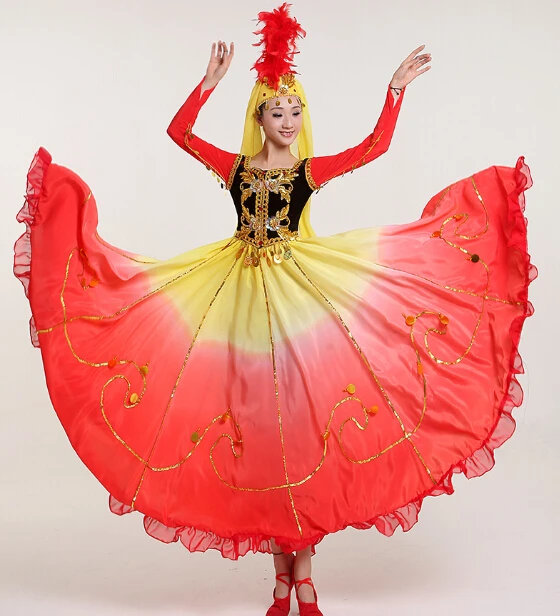 

2017 Direct Selling Disfraces Dance Costumes Chinese Folk Dance Minority Costume Skirt Uighur Costumes Xinjiang Characteristic