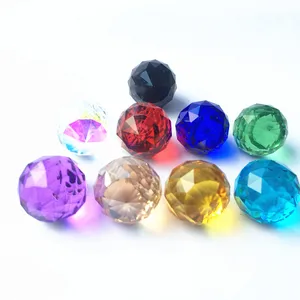 (Бесплатные Кольца) 5 шт. 20 мм многоцветные граненые Кристальные Стеклянные детали фэн-шуй шарики для освещения подвесок