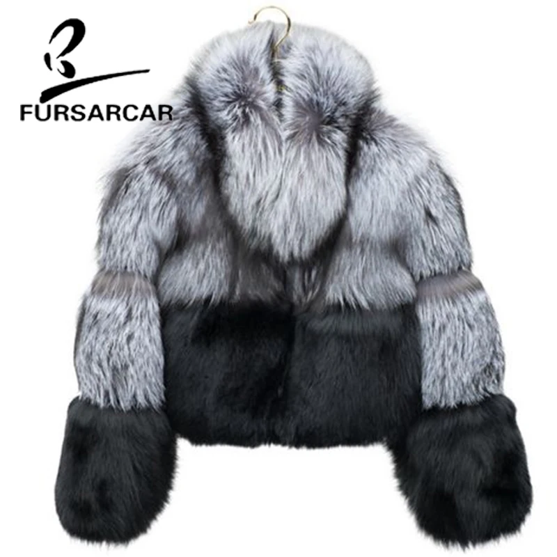 FURSARCAR New Style Natural Real Fur Coat For Women Luxury Warm Fox Fur Coat With Fur Collar Winter Short Style Fox Fur Jacket