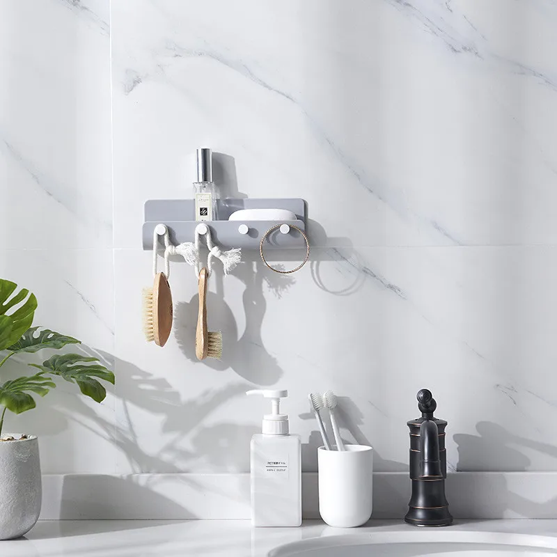 

Simple U-type Wall-mounted Hanging Hook Rack with Bathroom Shelves 4-Hook Accommodation Rack Creative Multi-purpose Key Hook