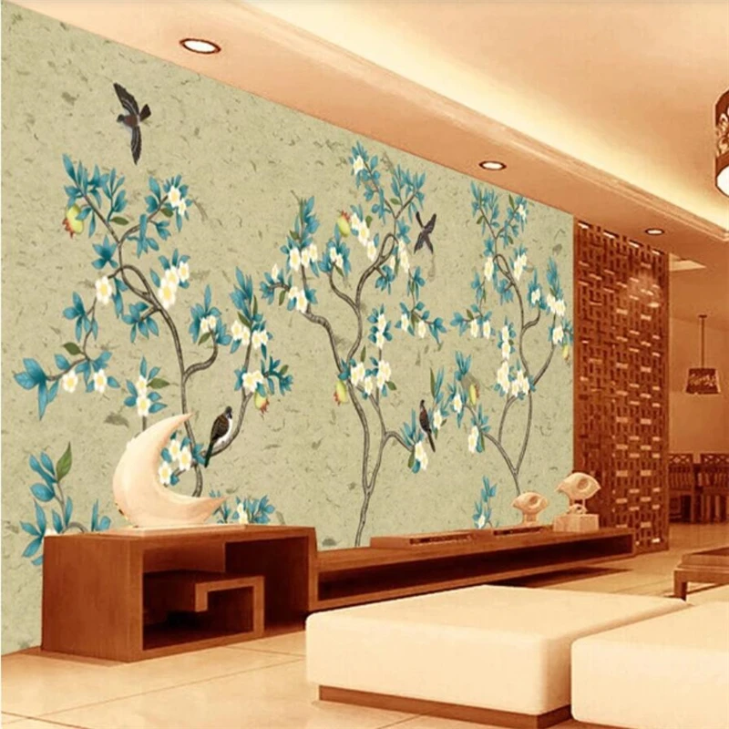 3d фотообои на заказ большой расписанный вручную китайский цветок и птица HD фон