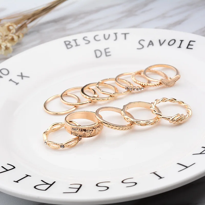 12 шт./компл. богемное Винтажное кольцо с узлом и резным кристаллом набор для леди