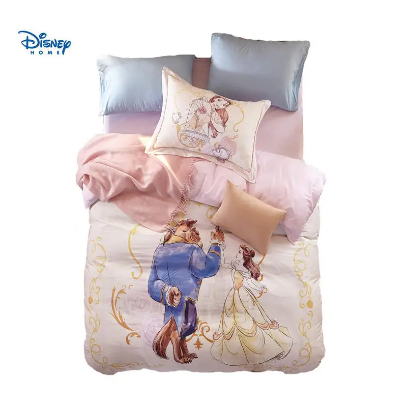 

Beauty and the beast bedding set luxury cotton disney bed sheet set 3d pink girl princess duvet cover baby gift pillow case kid
