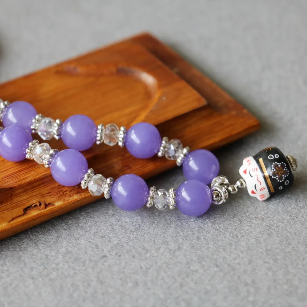 Accessory Crafts Parts New 8mm Violet Bracelet White Crystal Ceramic Treasure Pendant Female Jewelry Multilayer Chain | Украшения и