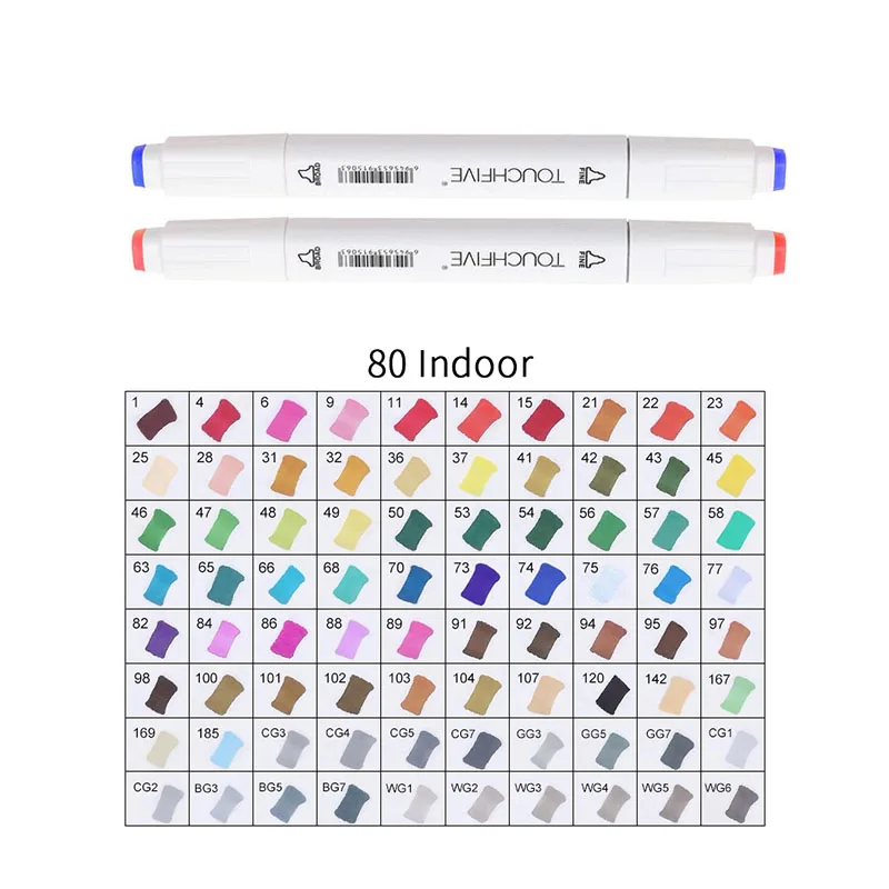WHITE-80INDOOR TOUCHFIVE 168 эскиз маркеры кисти ручки набор манга цветные маркеры набор двойная головка художественный поставщик краски ручка маркер для рисования для студентов - Цвет: WHITE-80INDOOR