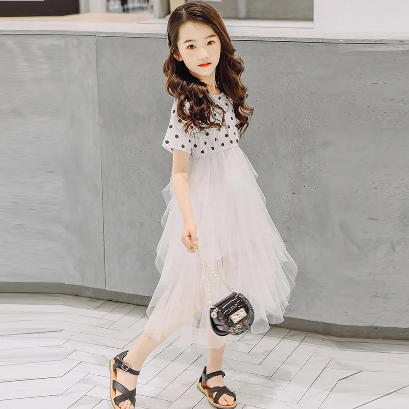 Платье для девочек 2019 г. Новое Стильное летнее платье Детское газовое принцессы в