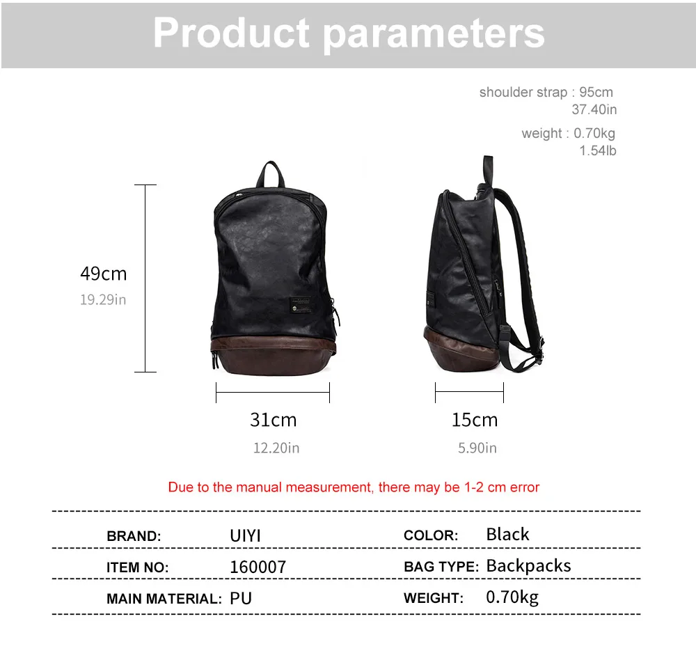 UIYI Фирменная Новинка Для мужчин рюкзак из искусственной кожи с черным пояском