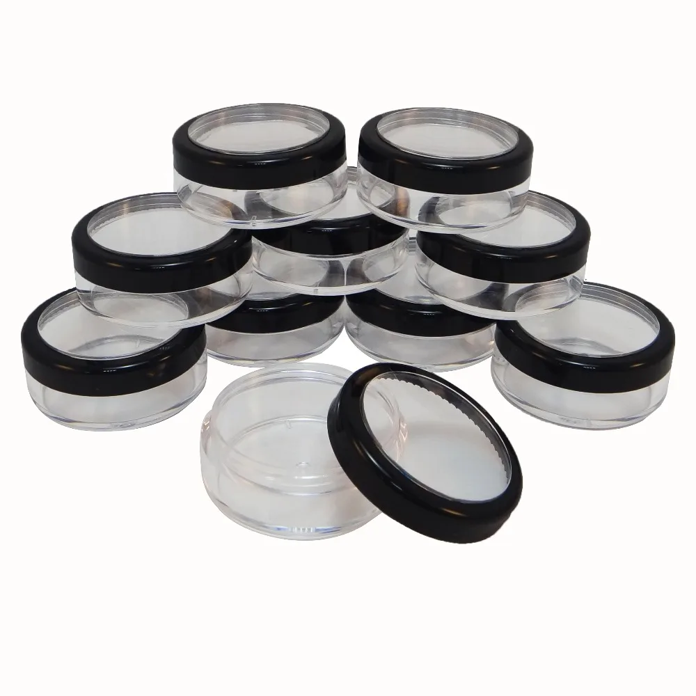 

25pcs High Quality Made In Taiwan 20g Travel Size Clear Plastic Storage Jar With Window Black Rim Cap