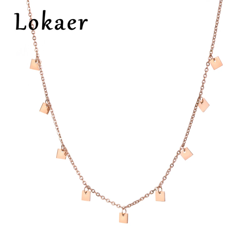Lokaer ожерелье-чокер из нержавеющей стали, 9 небольших квадратных частей, розовое золото, цвет, ювелирные изделия, модный подарок N18274