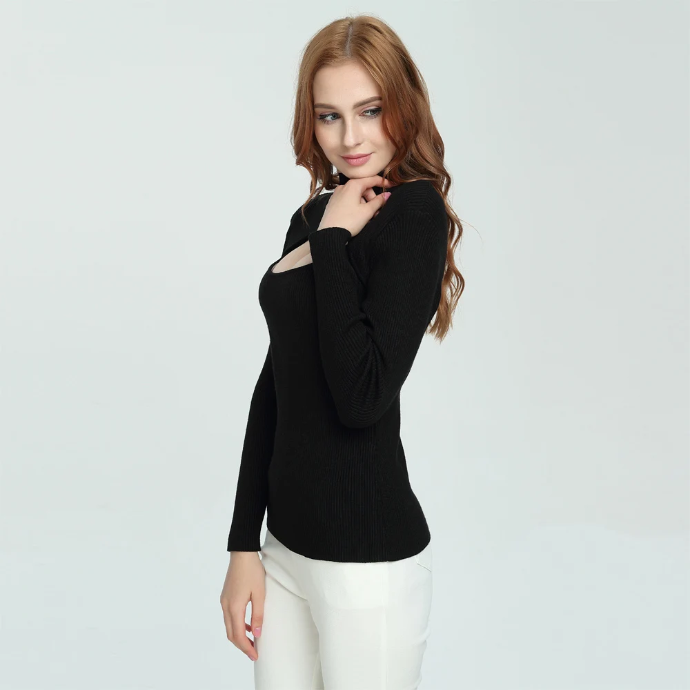 Autumn Winter Women Basic Sweaters 2019 Europe and America Open Chest Skinny Sweater Pullover Female Long Sleeve Knit Tops | Женская