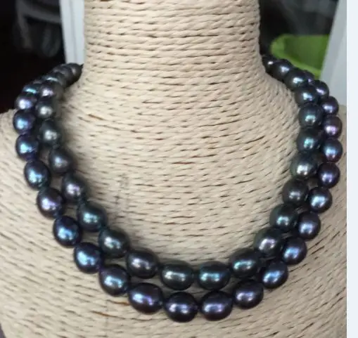 stunning double strands AAA++ 12-13mm tahitian black green necklace18&quot925 silver | Украшения и аксессуары