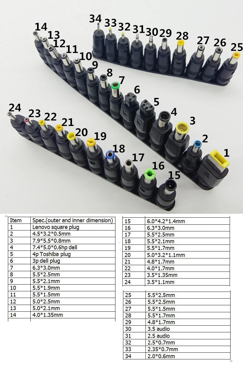 Универсальный адаптер питания 3 V-24 V Регулируемый AC к DC 5V 6V 9V 10V 12V 14V 15V 16V 18V 19V 20V 22 вольт источник питания 34 шт. DC Jack