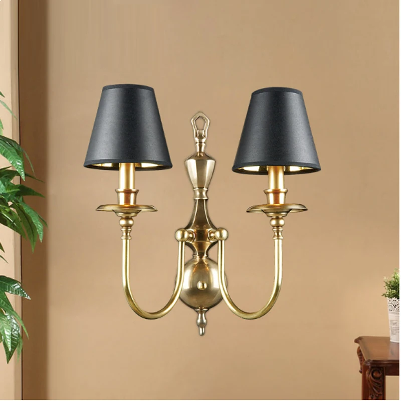

American bedroom bedside wall lamp double living room background wall lamp full copper aisle lamp European restaurant cafe light