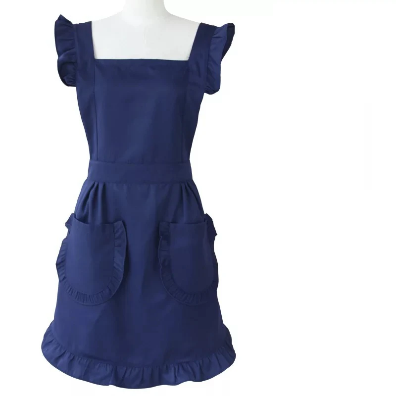 Dark blue Короткий скандинавский фартук с защитой от ветра флорист хлопок льняная юбка в складку Женская кухня фартук платье для приготовления пищи выпечки Ресторан Сарафан - Цвет: Dark blue