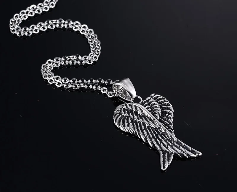 Trendy Hip Hop Jewelry Cool Stainless Steel Wing Pendant Necklace for Men Vintage Male Punk Statement Necklaces Gifts For Boy | Украшения и