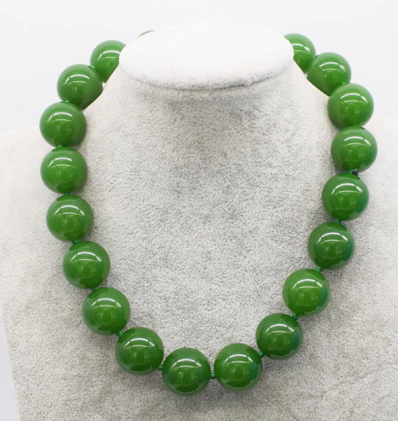 

big size !green jade round 20mm necklace 17.5inch wholesale beads nature FPPJ woman 2018