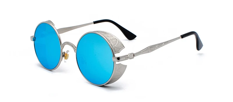 silver with blue Kachawoo золотые металлические круглые стимпанк Солнцезащитные очки Мужские защитные черные круглые ретро солнцезащитные очки Женские винтажные подарочные товары - Цвет линз: silver with blue