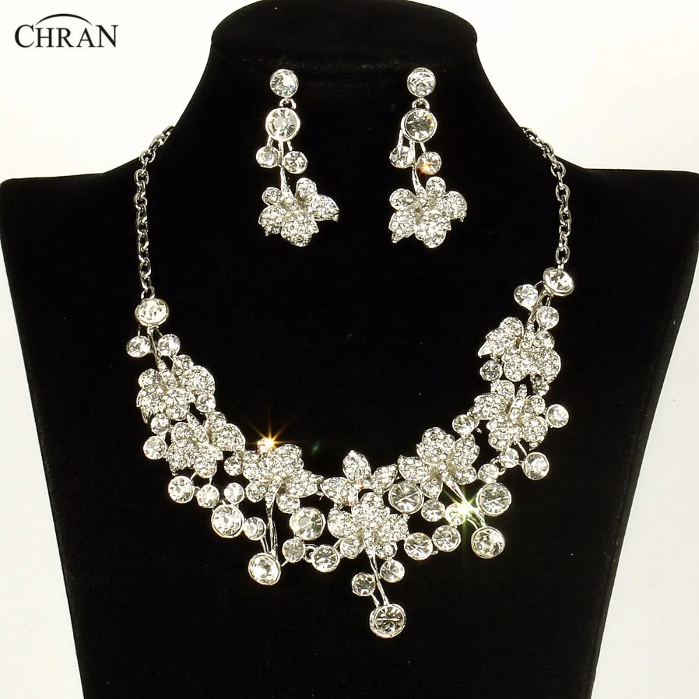 CHRAN Silver Plated Flower Wedding Jewelry Set for Bridesmaids Lovely Crystal Bridal Party Accessories | Украшения и аксессуары