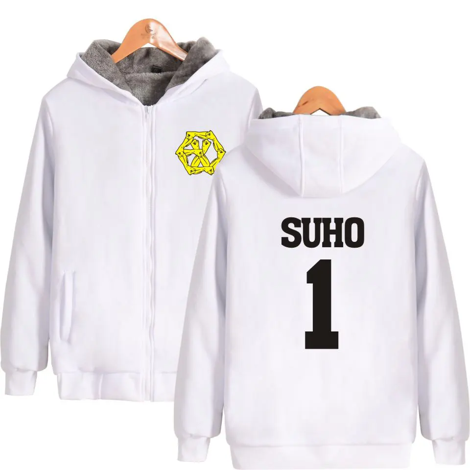 Толстая Толстовка с капюшоном Kpop EXO M K черно-белая толстовка на молнии зимняя