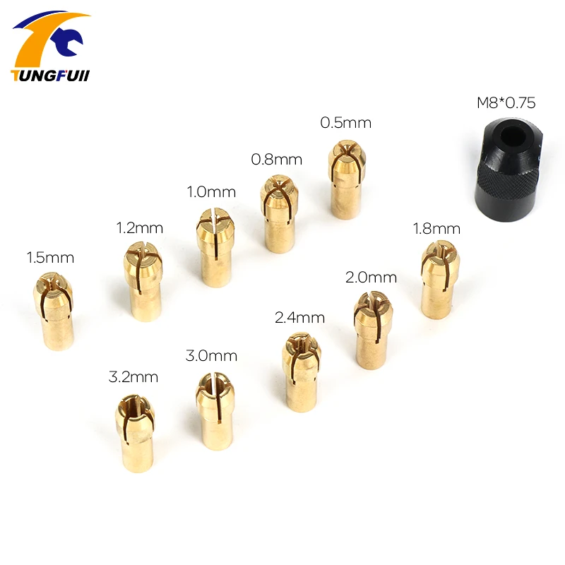 Tungfull Мини дрель латунный цанговый патрон для Dremel роторный инструмент 0,5-3,2 мм латунь и Гайка для dremel аксессуары