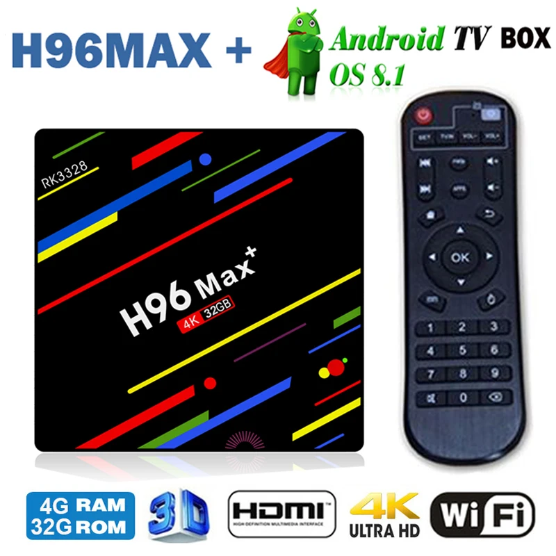 Hot sale H96 Max + Android 8.1 smart tv box RK3328 Quad Core 4GB/32GB hd 4K Wifi Google Player Youtube Media Set-Top Box | Электроника