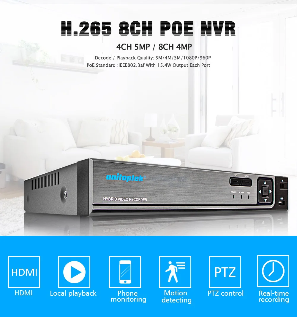 48V POE 5MP CCTV NVR 8CH безопасности NVR Поддержка 4*5 Мп/8*4 Мп POE IP Камера Onvif видеонаблюдения сети видео Регистраторы XMEye