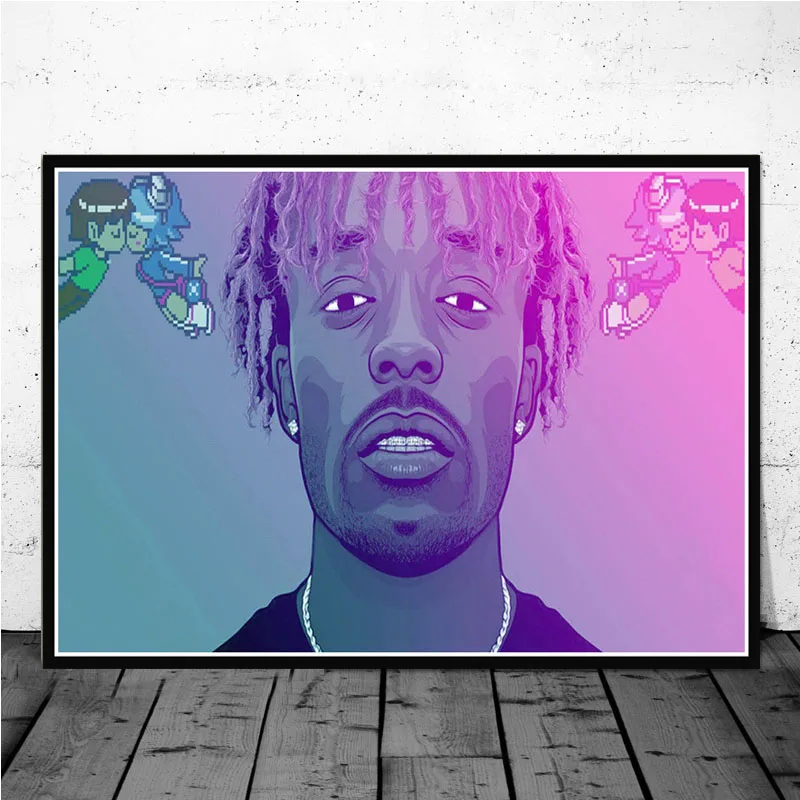 Печать плакатов Художественная Картина на холсте Lil Uzi Vert Luv Is Rage Rapper хип-хоп музыкальный альбом звезда настенные картины гостиная домашний декор - Цвет: Небесно-голубой