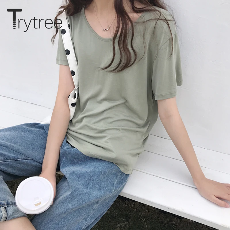 Trytree женская футболка с круглым вырезом летняя повседневная однотонная 9 цветов |