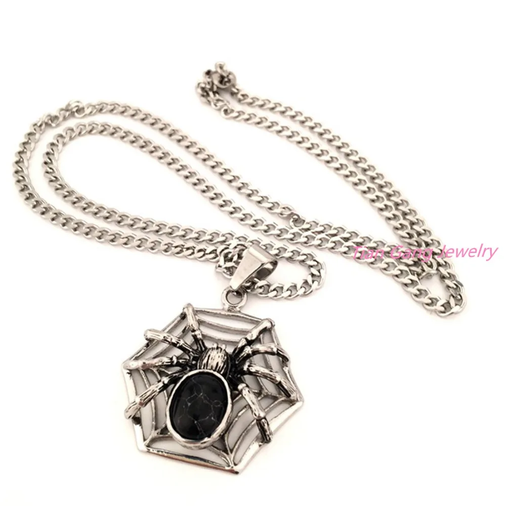 Модные мужские маленькие счастливые ожерелье с пауком в серебряном цвете из