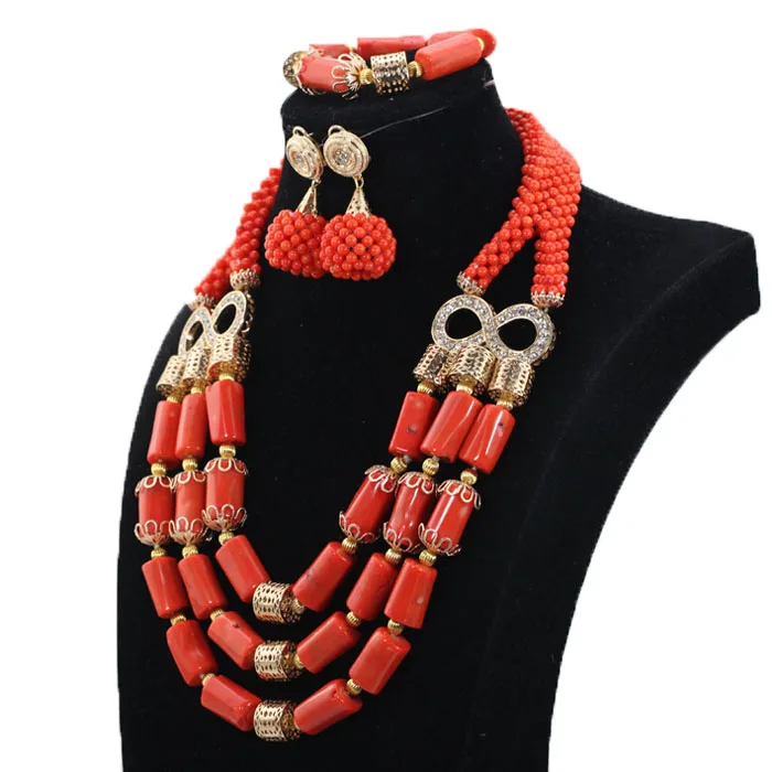 Набор ювелирных изделий Fashion African Coral Beads Jewelry Sets Wedding Statement Necklace Earrings Set for Brides CG025.