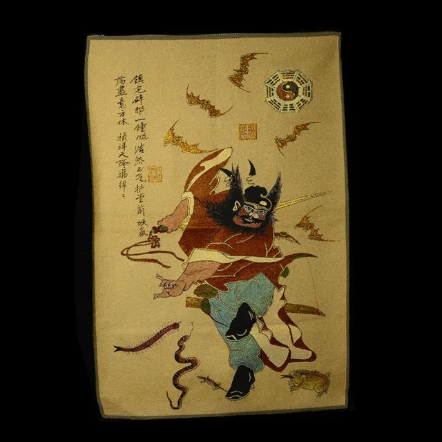 Шелковая вышитая вручную Thangka ZhongKui из Непала|thangka| |