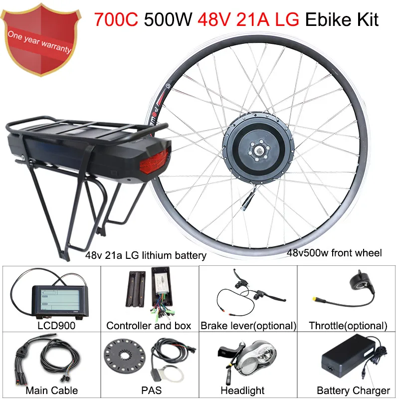 2" 700C мотор для центрального движения колеса 48V 500w комплект для переоборудования электрического велосипеда 48v литиевая батарея, фара для электровелосипеда в комплект для передний ступичный узел мотор для электрического велосипеда - Цвет: 700C 500W48v21aLG