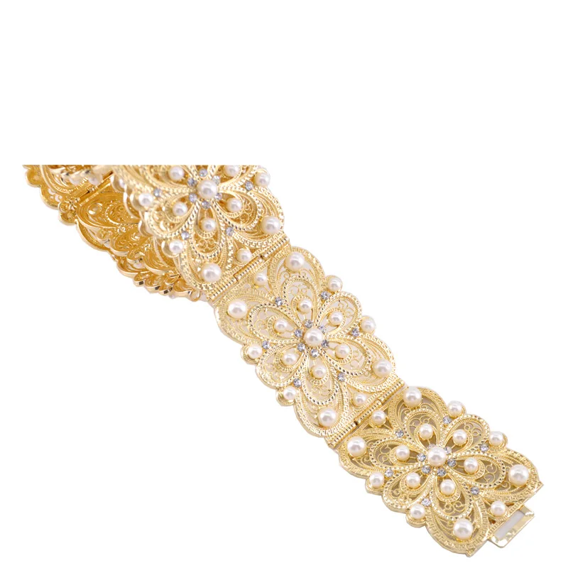 Fashion women wedding waist chain metal belt pearl crystal hollow belt bride wedding body jewelry belly chain